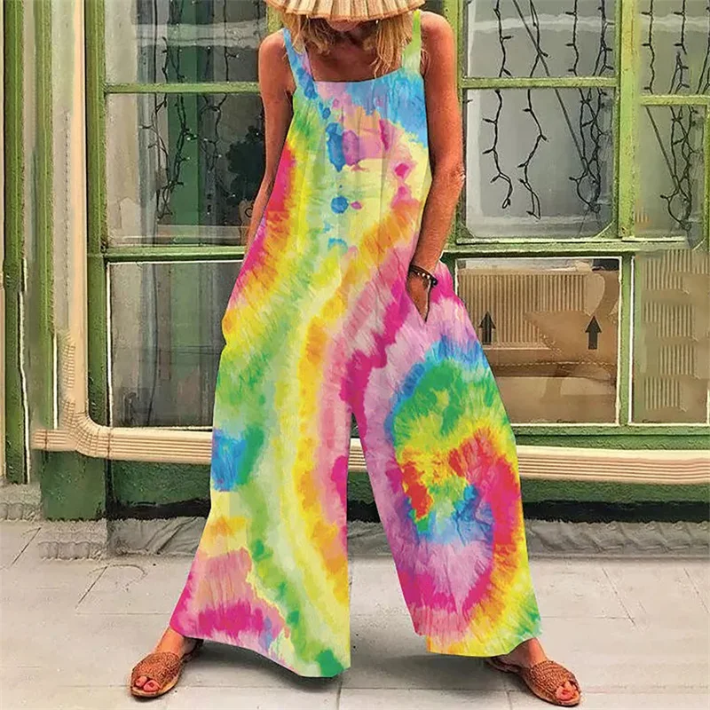 

Summer Women's Casual Print Susp Jumpsuit Street Sle Patchwork Long Pants Polyester Fabric mid Waist Online Exclusive