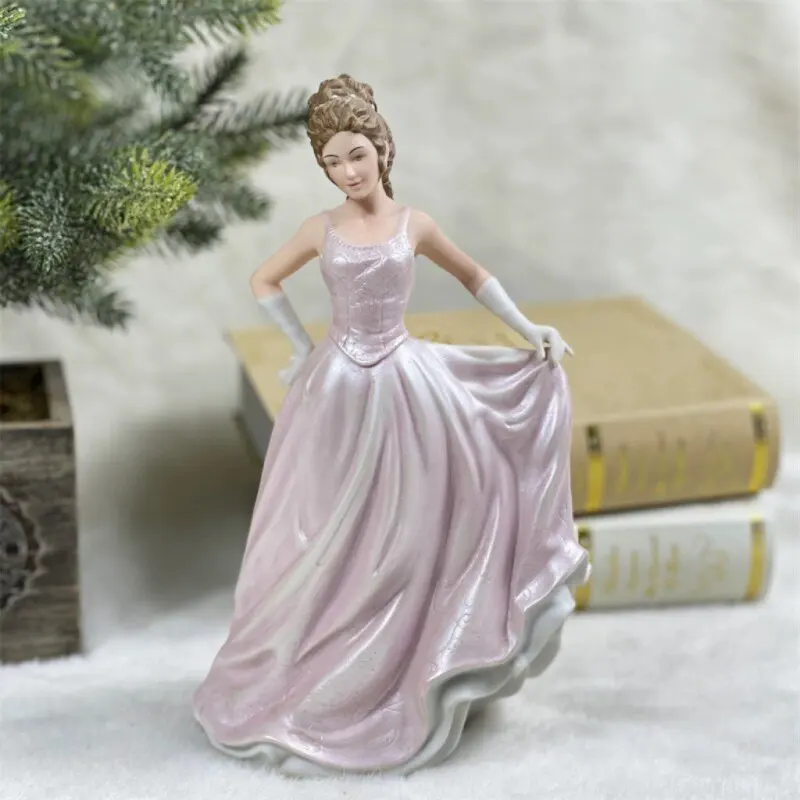 Vintage Porcelain Lady Figurine Purple Dress Victorian Style Ceramic Statue Home Decor Collectible Ornament for Living Room Gift
