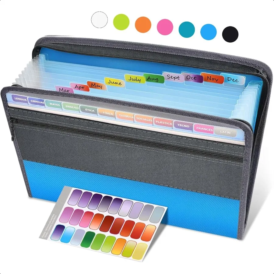

Accordion File Organizer with Safe Zipper 12 Pocket Expanding File Folder with Front Pencil Pouch Portable Monthly Paper Bill T