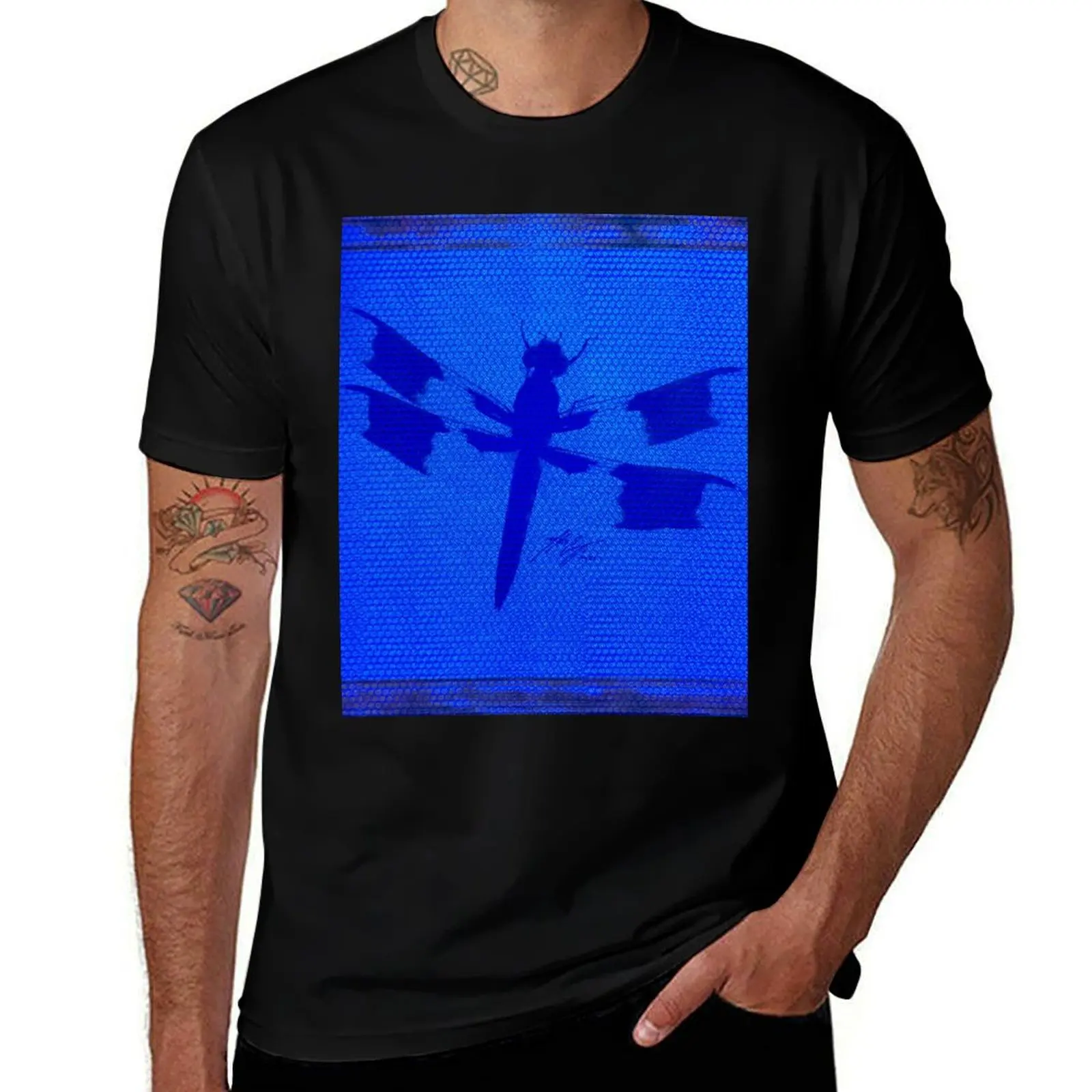 There Be Dragonfly on Blue Hexagonal Bubblewrap Pattern T-Shirt Sweat Resistant Workout Tee Shirt T-Shirt