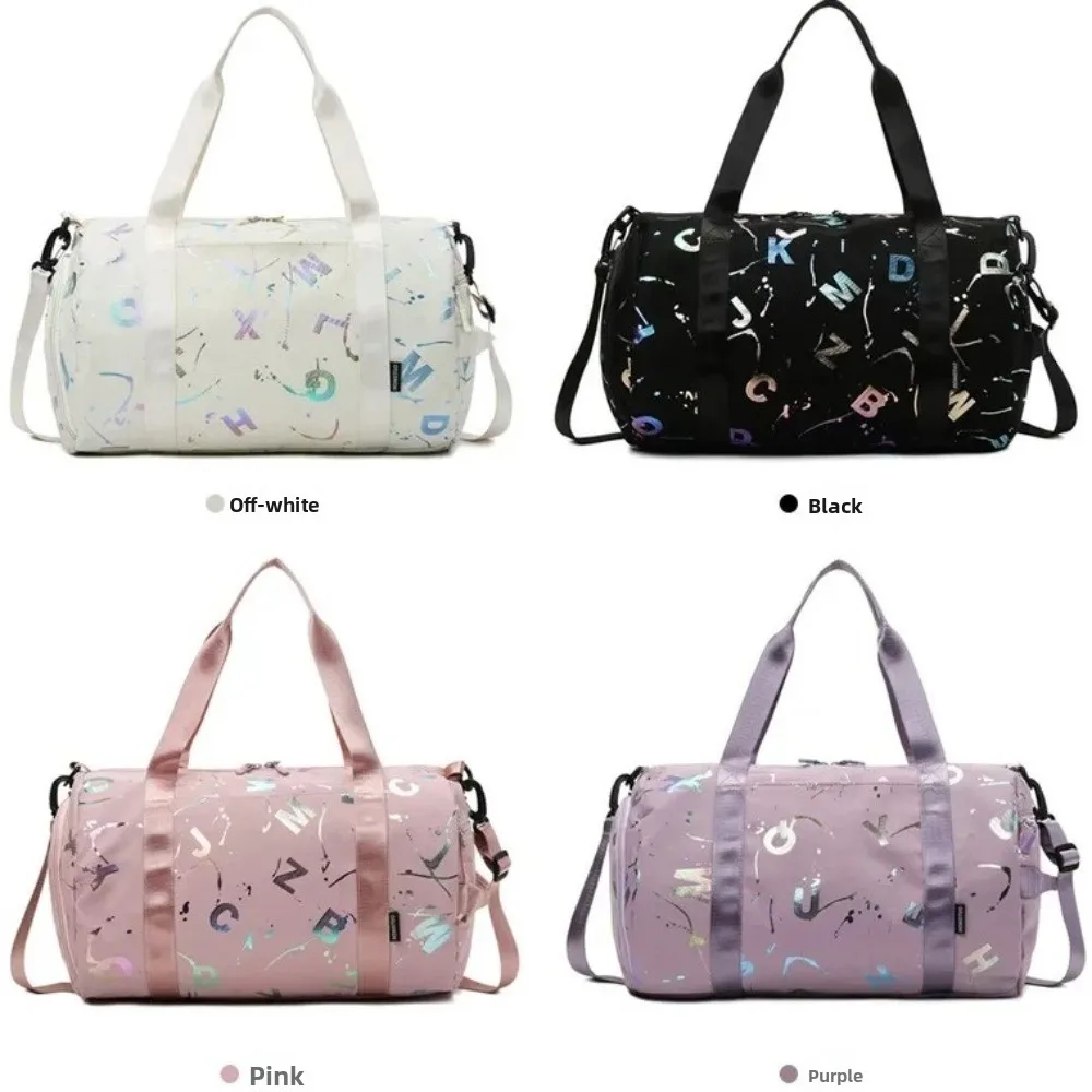 Graffiti Letters Printing Sport Gym Bag Waterproof Wet Dry Compartment Crossbody Duffle Bag Adjustable Strap Multi-Pocket