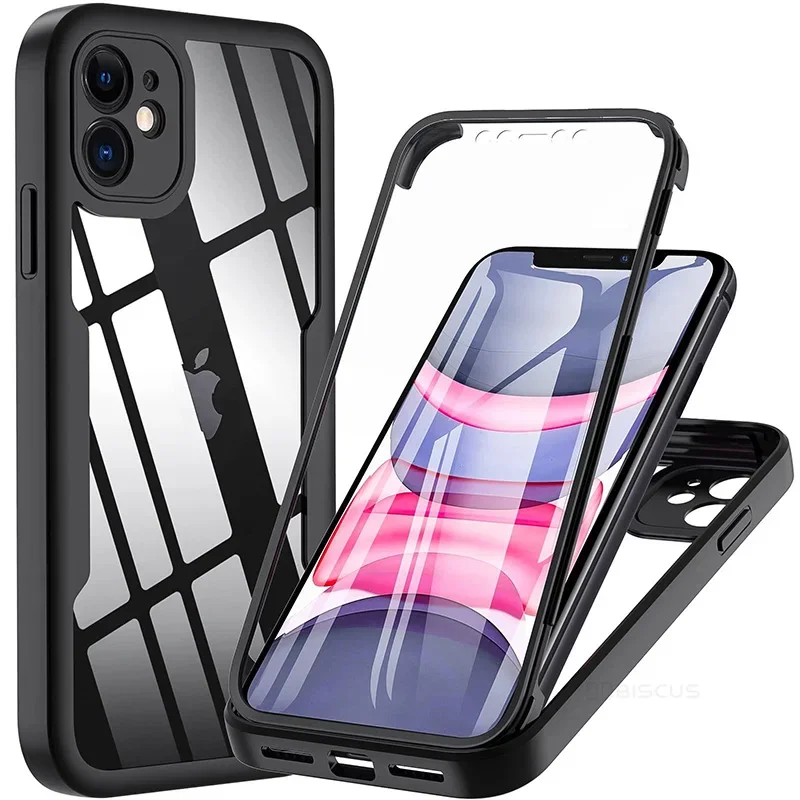 

360 Full Body Protection Case For iPhone 16 15 14 13 12 11 Pro Max Front Screen Shockproof Cover iPhone X XR SE 2020 case