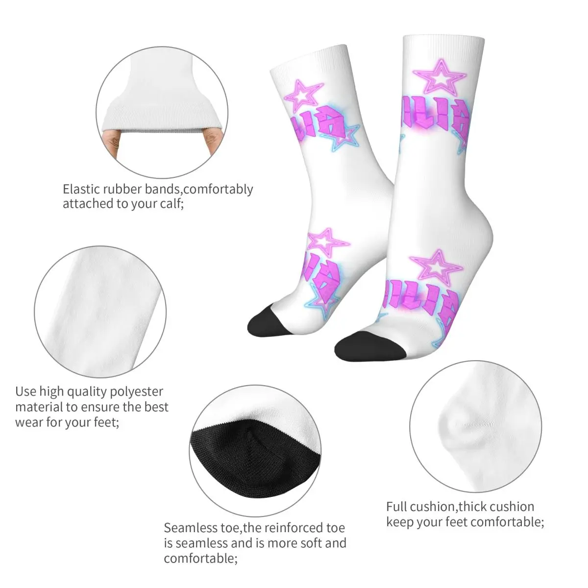 Harajuku Emilia Mernes Logo With Star Basketball Socks Polyester Middle Tube Socks for Unisex Sweat Absorbing