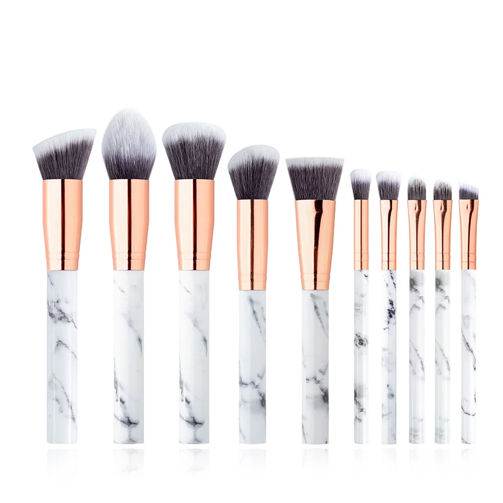 10pcs High Quality Portable Cosmetic Brushes Makeup Brushes Set Marble Pattern Makeup Tools Set with Storage Case