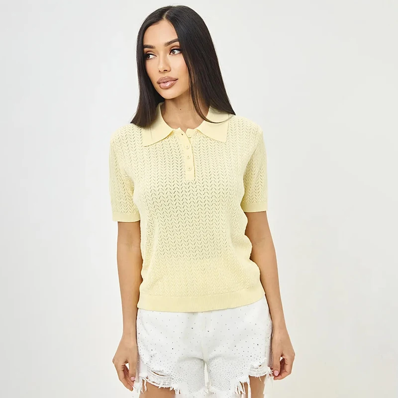 Tornova Kurzarm Gestrickte T-shirt Frau Sommer Casual Lose Revers Solide Ins Hot Tops Pullover Weibliche Pullover T shirt Outwear – Detail 15