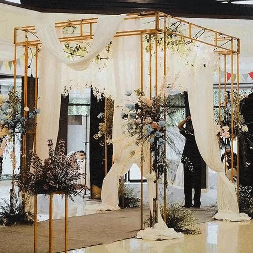 Luxury Drapes Curtain Chuppah Backdrop Wedding  Ceremony Floral Flower Arch Backdrop Chuppah