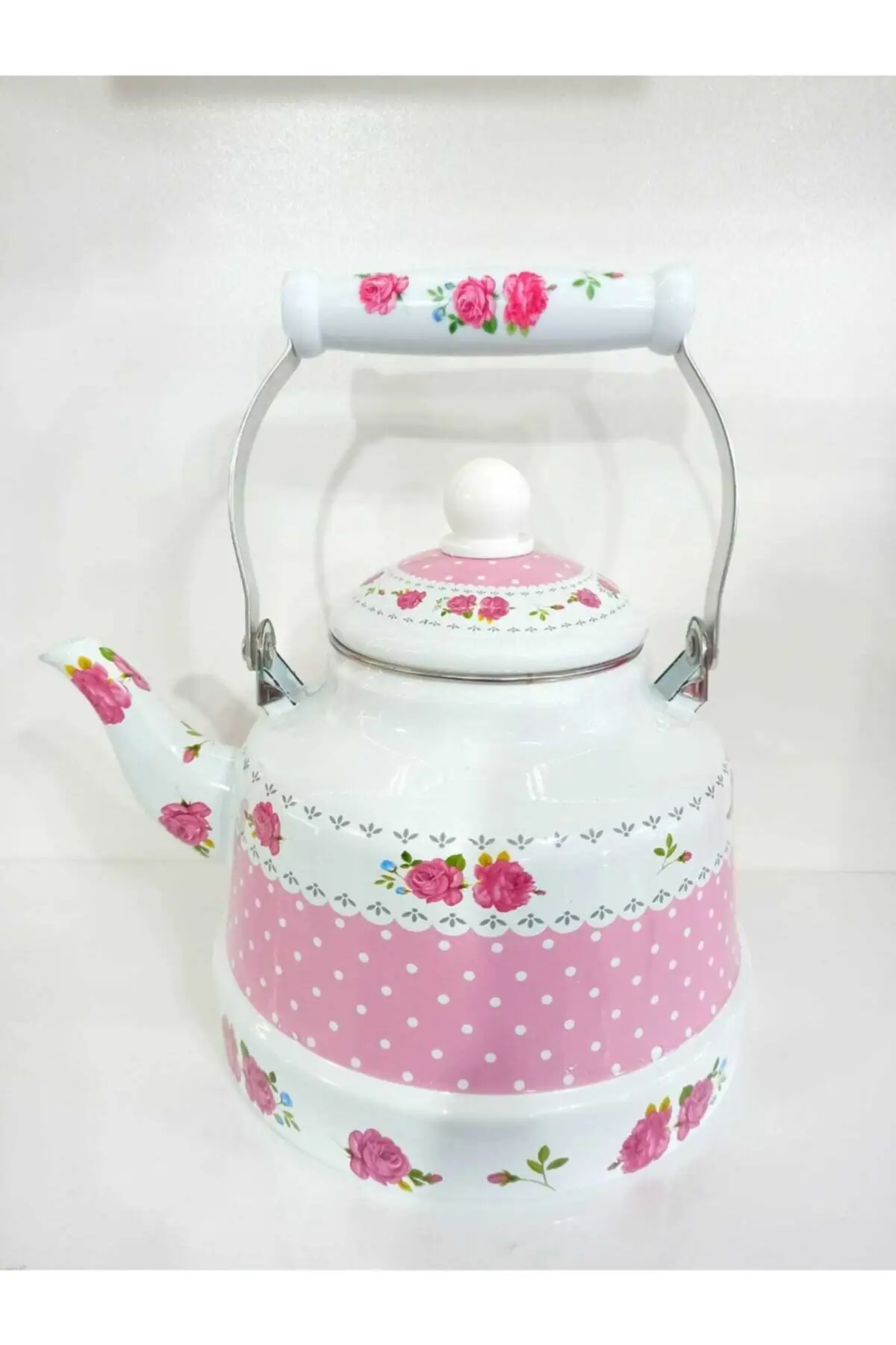 White Enamel Teapot Teapot Single Top Should Keep Flower Patterned