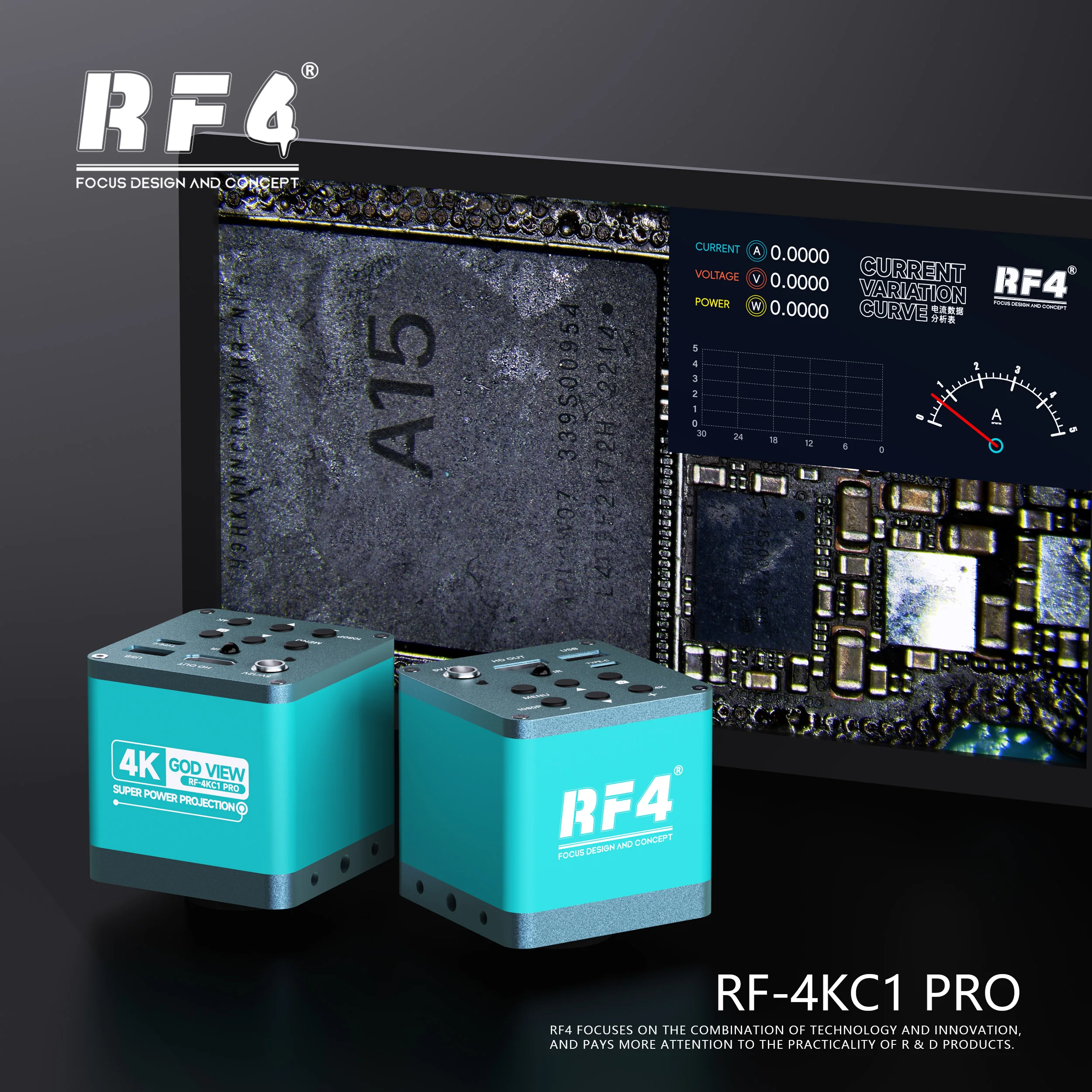 RF4 RF-4KC1 PRO Microscope HD 4K Camera, Real-time Current Tracking Curve Display  ，For Mobile Phone PCB Welding Repair