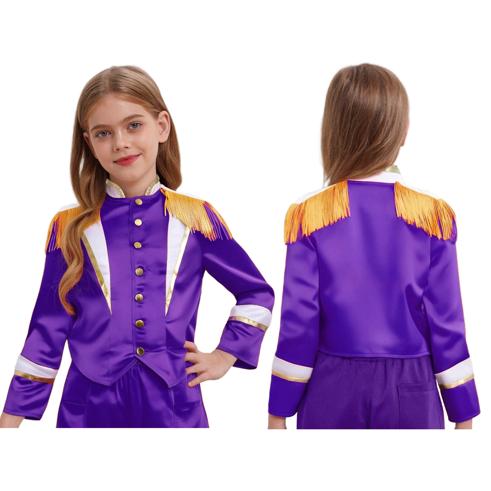 

Unisex Kid Guard Uniform Halloween Costume Tassels Shoulder Button Tops for Stage Performance Christmas Drum Major Marching Band