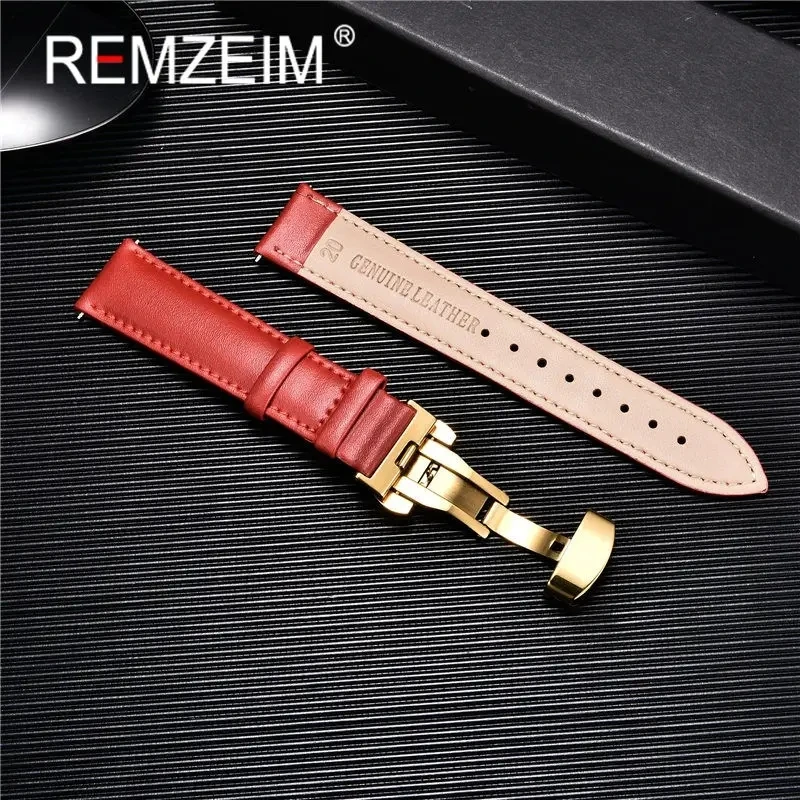 18mm 20mm 22mm 24mm Watch Band Genuine Cow Leather Watch Strap With Butterfly Buckle Bracelet Green Red Blue White Watchband