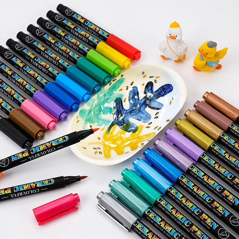 

12/24Color Soft Head Colorful Ceramic Pen DIY Glass Ink Disc Ceramic Hand Drawn Graffiti Waterproof Marker Pen Painting Supplies