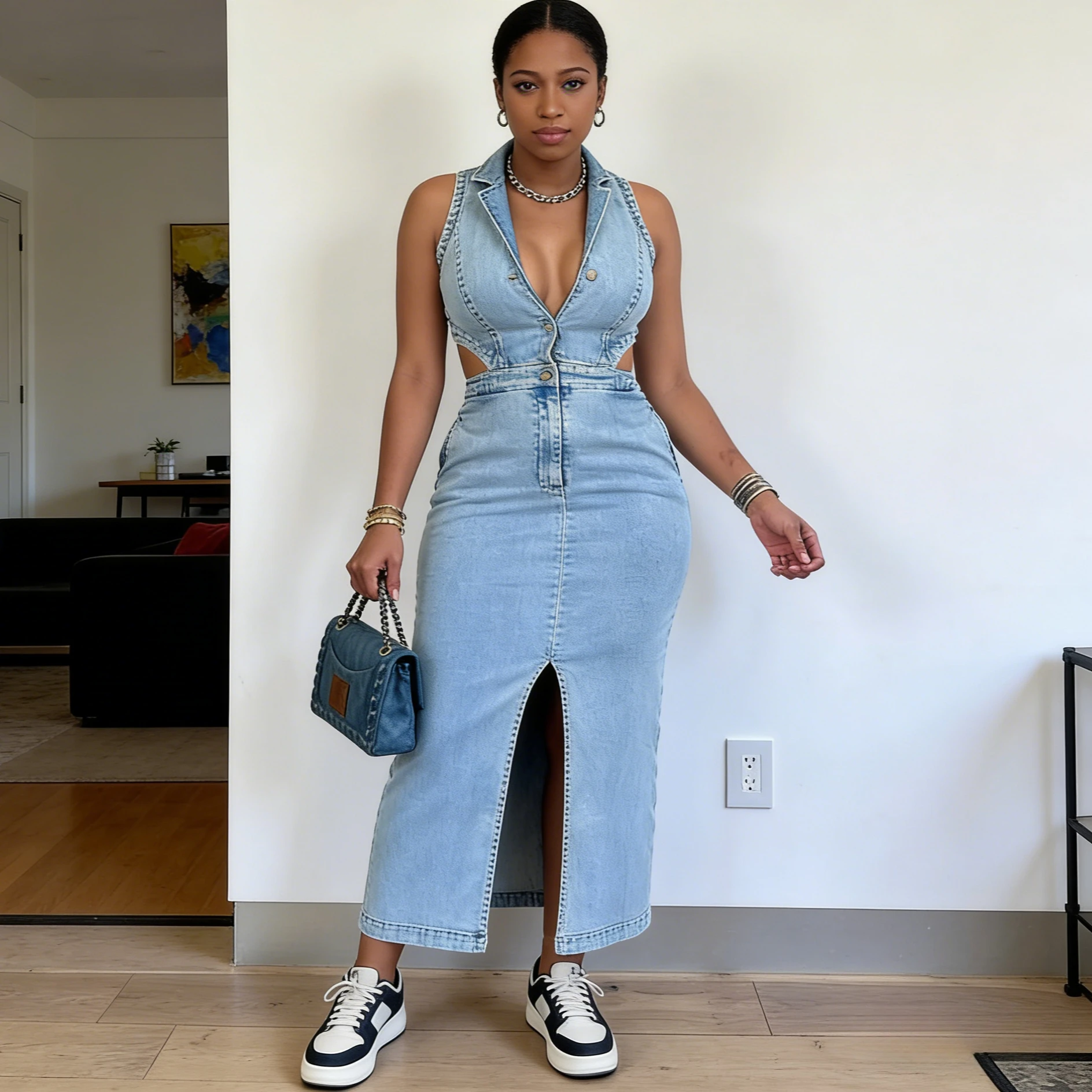 

Long Dress Women Denim Dresses Sexy Vestidos Y2k Streetwear V Neck Sleeveless Hip Wrap Elegant Splice Party Night Work 2026
