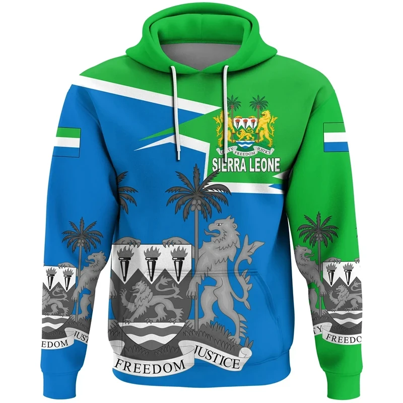 Sierra Leone National Emblem Flag 3D Pirnt Hoodies Spring Long Sleeve Street Casual Unisex Pullovers Oversized Hooded Sweatshirt