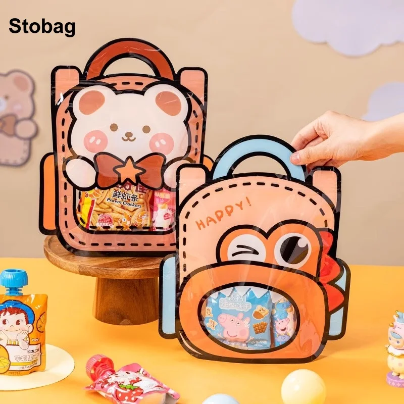 

StoBag 50pcs Cartoon Candy Snack Packaging Ziplock Bags Kids with Handle Window Children Cute Small Plastic Sealed Food Storage