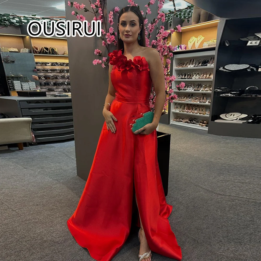 

Modest One Shoulder Satin Ruffles A-line Formal Evening Arab Dress Backless Court Side Slit Prom Bridesmaid Gown Custom Made