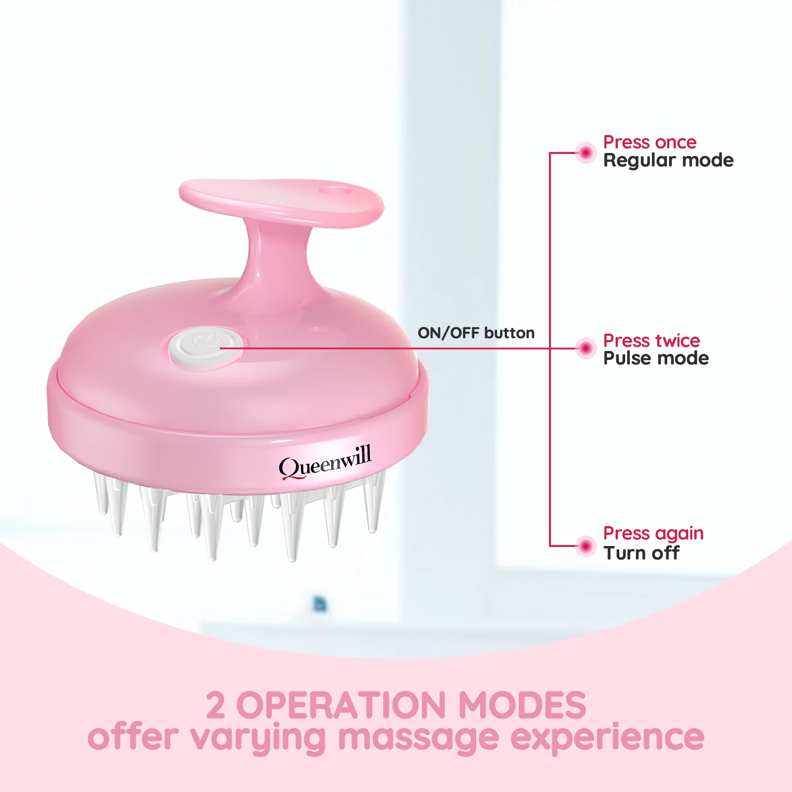 Electric Scalp Massager Handheld Convenient Wireless Deep Cleaning Head Massage Silicone TPE Shampoo Spa Stress Relaxation Pink