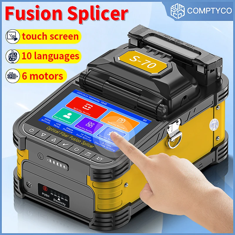 COMPTYCO S-70/A-5/FS-60F/S-90 Fiber Optic Fusion Splicer HD Touch Screen 10 Languages 6 Motors FTTH Optical Fiber Fusion Machine