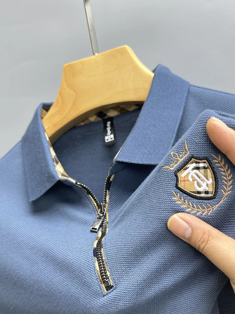 

100% Cotton Summer New Lapel Casual Solid Color High Quality Men's Fashion Polo Shirt Shield Embroidery