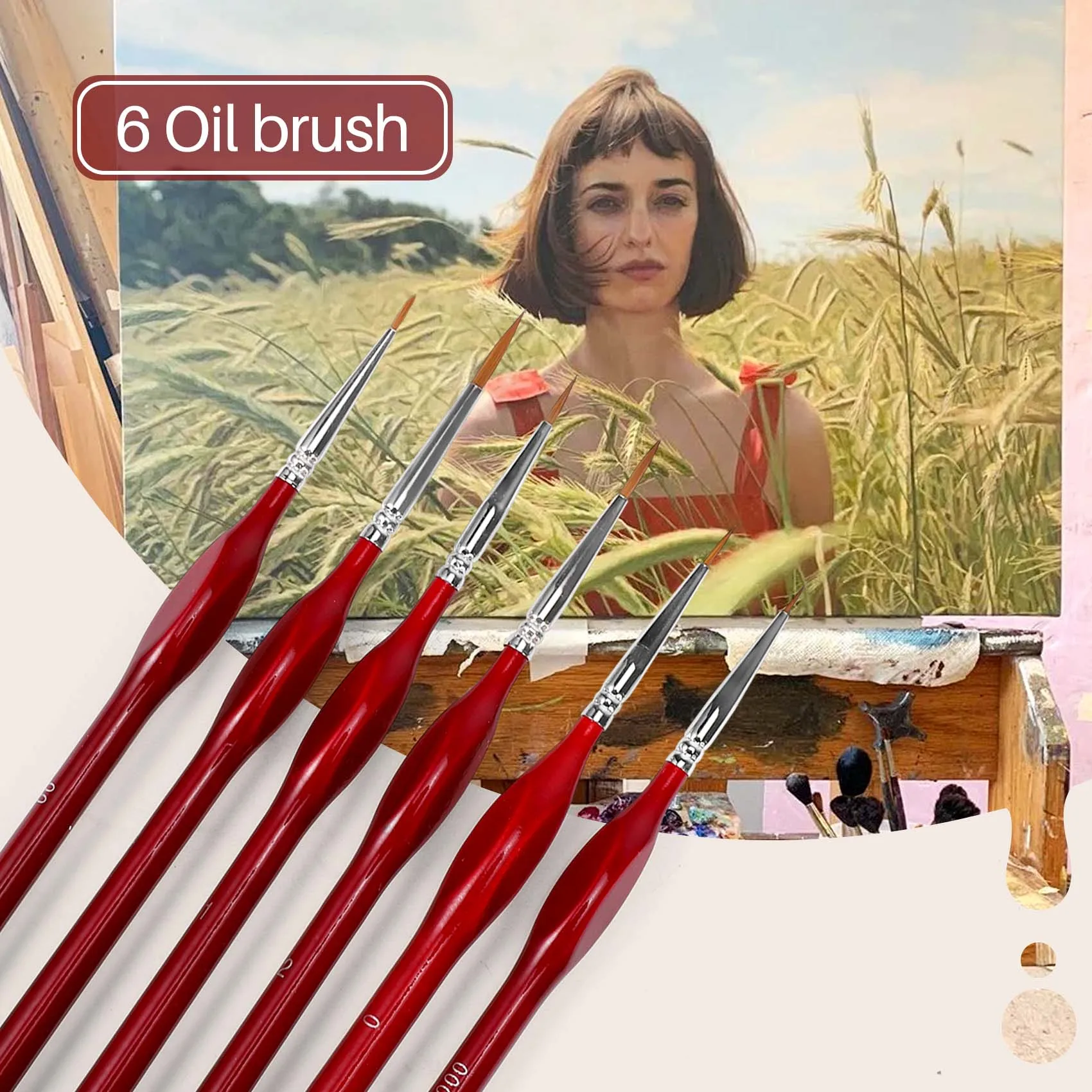 Pennelli per pittura Fine da 6 pezzi-Set di pennelli per dettagli-per acrilico, acquerello, olio