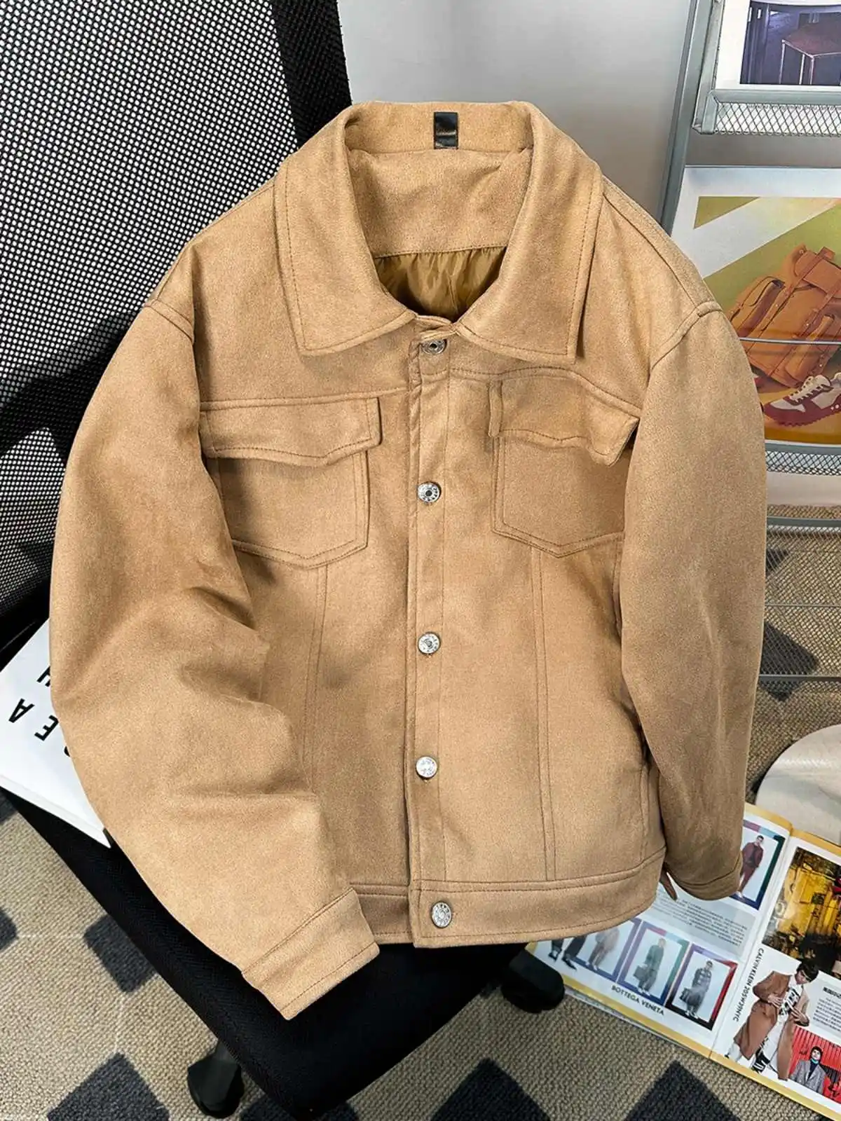 

Women Khaki Autumn Jacket Coat Vintage Harajuku Aesthetic Long Sleeve Oversize Suede Jacket Outerwear 2000s Fashion Clothes 2025