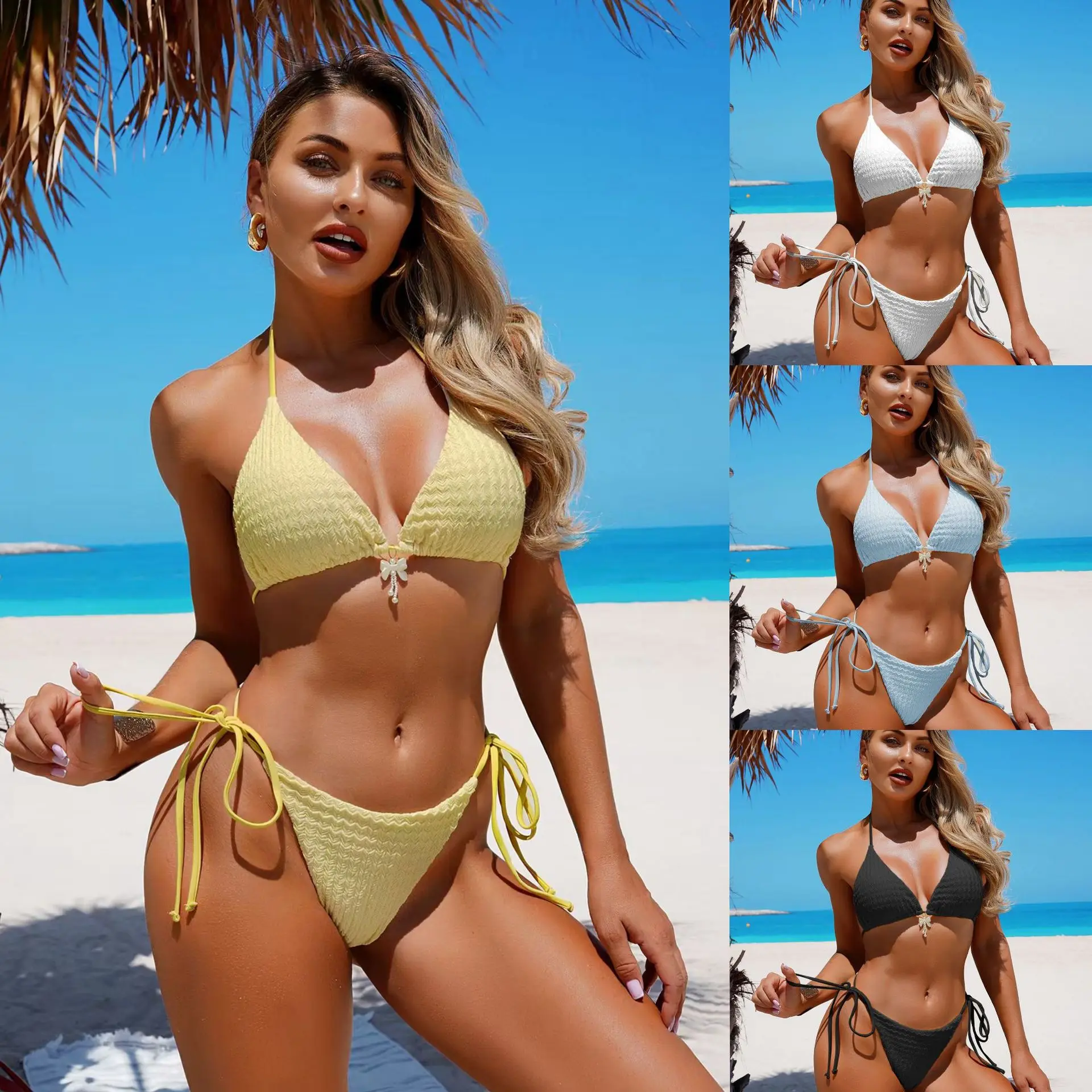 

Bikini Swimsuit Women's New Solid Color Sexy Size Breasts Gather Hot Spring Beach Swimsuit