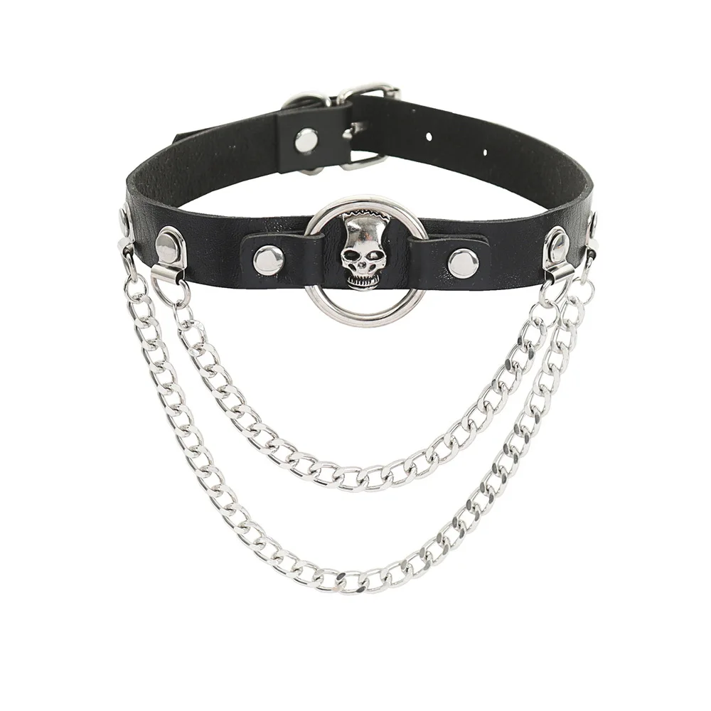 Punk Harajuku Dark Rock and roll Simple Night club Individuality Hip hop Cortex Choker Skull Chain Pendant Collarbone chain