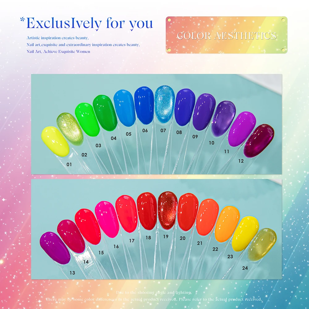 Vendeeni 24 Farben Regenbogen Pure Color Gel Nagellack Set Neon UV LED Soak Off Magnetischer Glitzer Katzenaugen Gel Nagellack mit Display – Detail 3