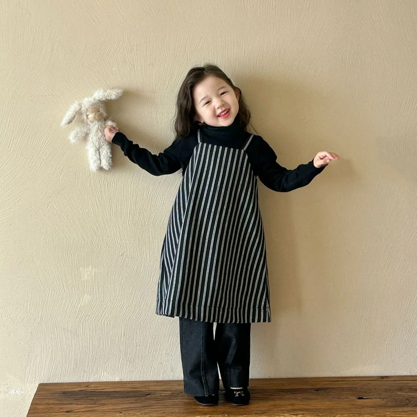 Winter New Children's Clothing Korean Version Children's Clothing Girl Striped Super Stylish Camisole Skirt Layering Artifact