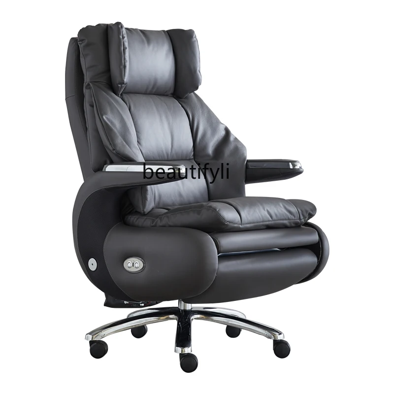 Electric office boss chair leather computer chair massage liftable reclining back chair study