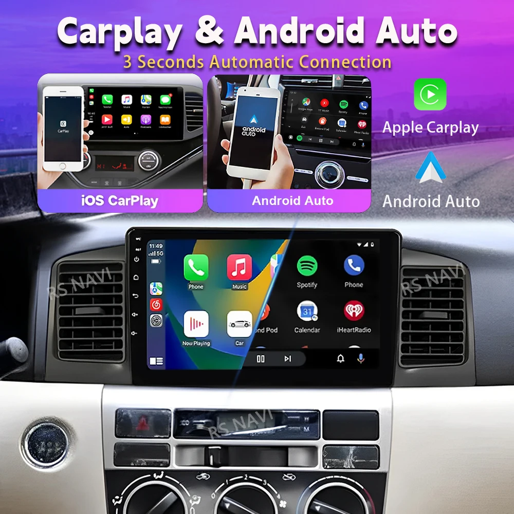 Android 16 Carplay Car Radio Multimedia For Toyota Corolla E120 2000 - 2004 navigation video DVD Autoradio Stereo 2din 4G+wifi