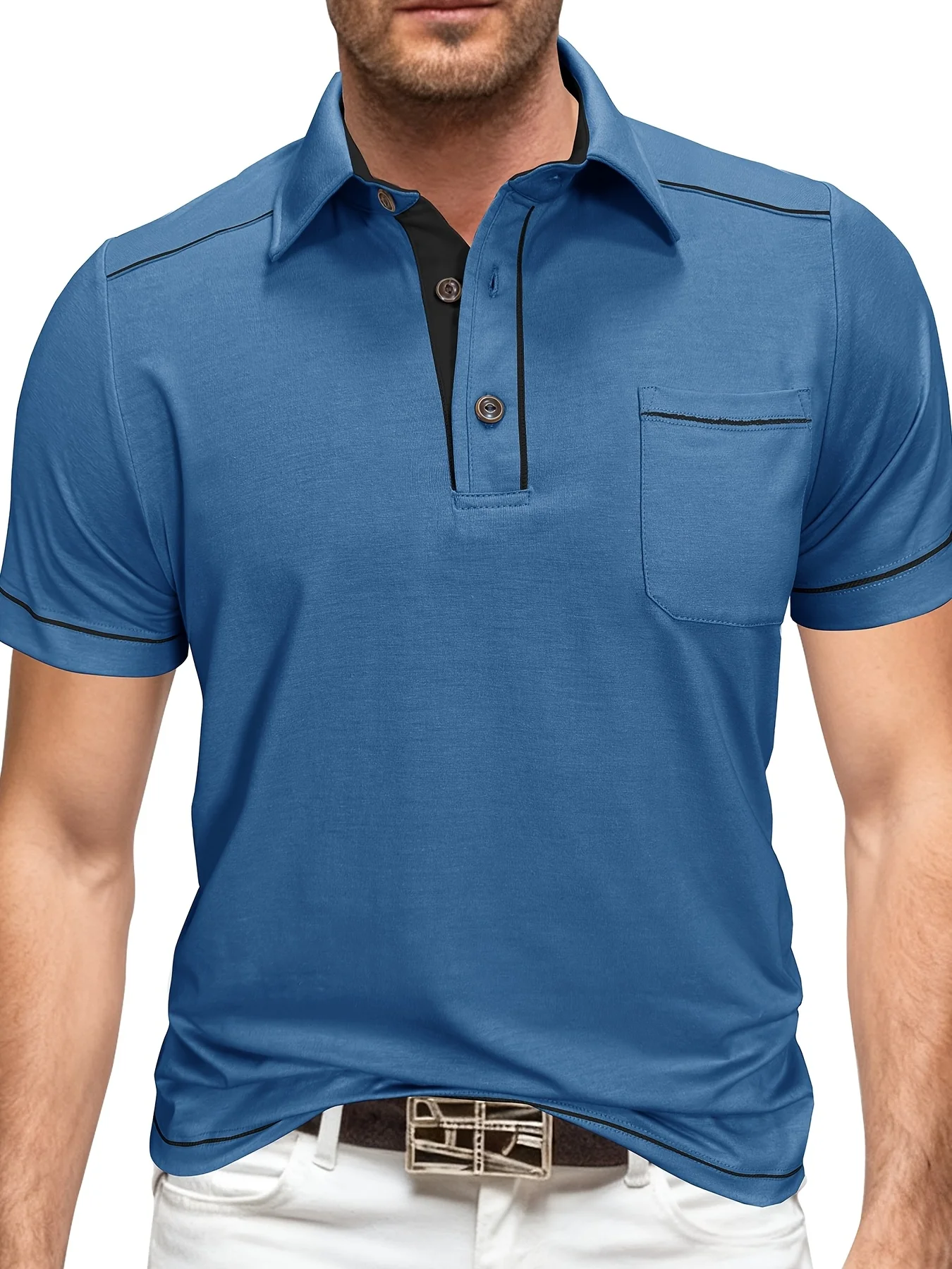 Camisa Polo Masculina Plus Size M-5XL 2026 Verão Pulôver Cor Sólida Gola Polo Blusa Casual Moda Masculina Tamanhos Grandes