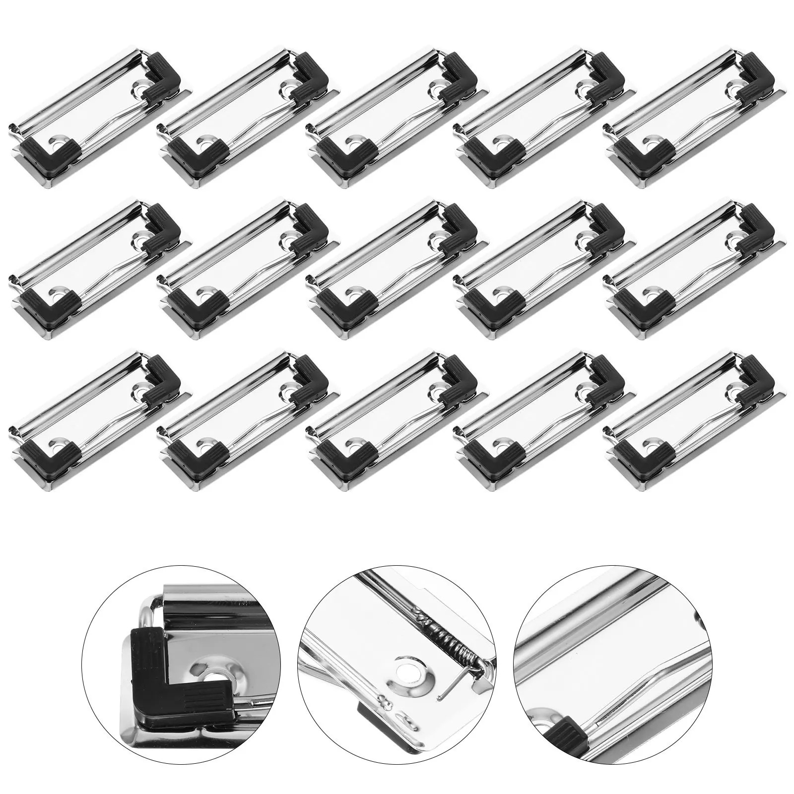

15pcs Metal Clipboard Clips Spring-Loaded Hardboard Clamps for Office School Stationery File Folder Mountable Writing Tools