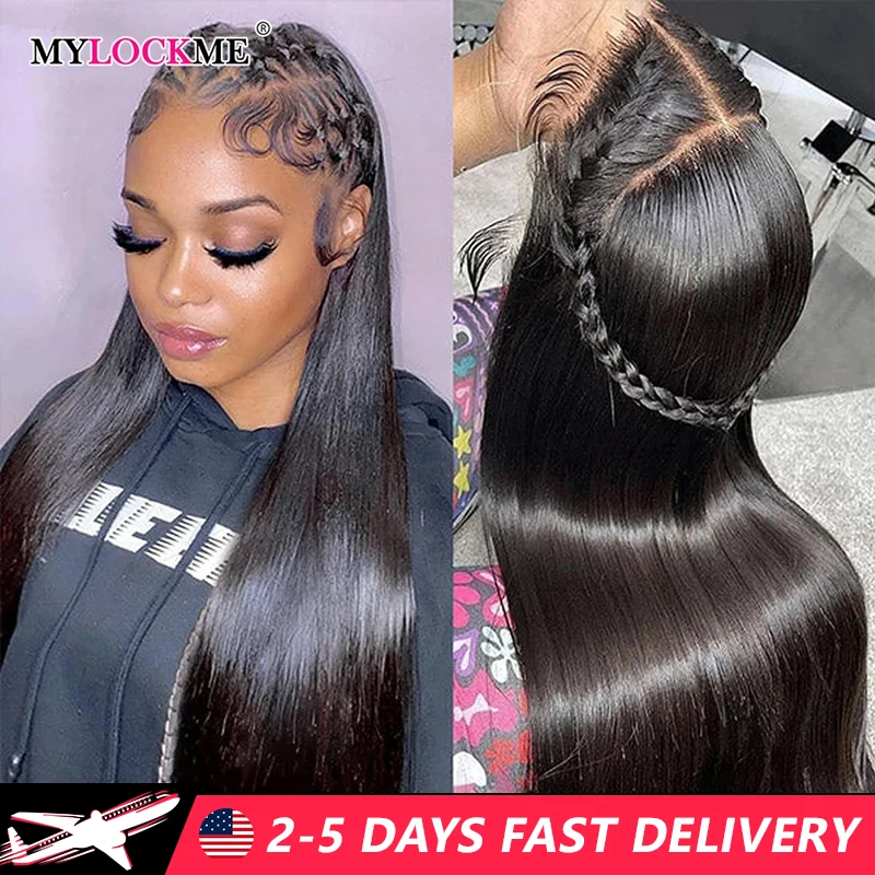 360 Full Lace Wigs 100% Human Straight Hair Mylockme Natural Pre Plucked Human Hair Hd Transparent Lace Frontal Wig