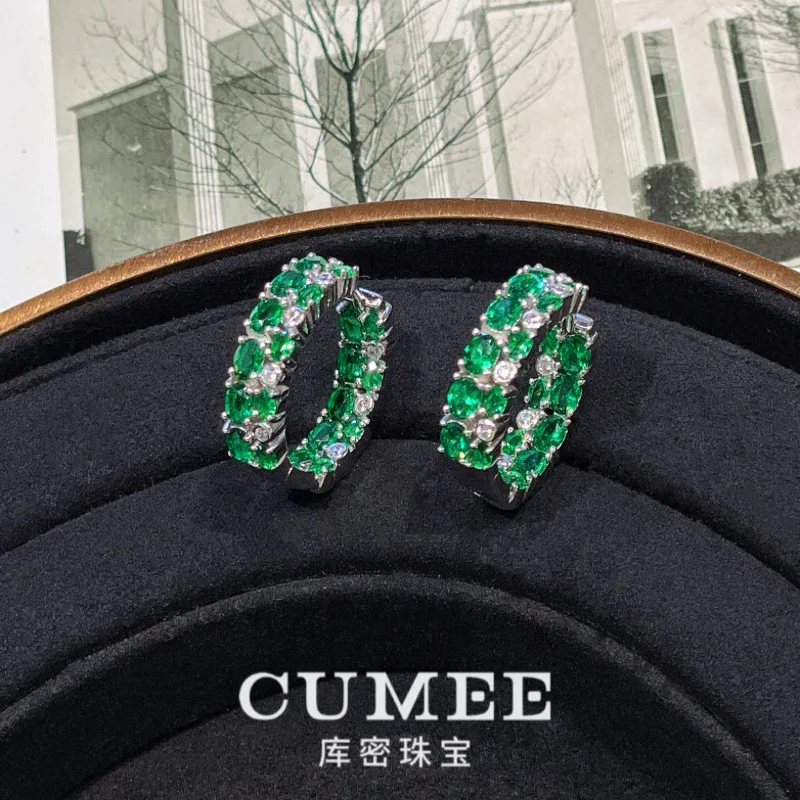 Cumee New Luxury Emerald Earrings Cultivated Synthetic Women Emerald Earrings. 925 Silver Gold-plated Party