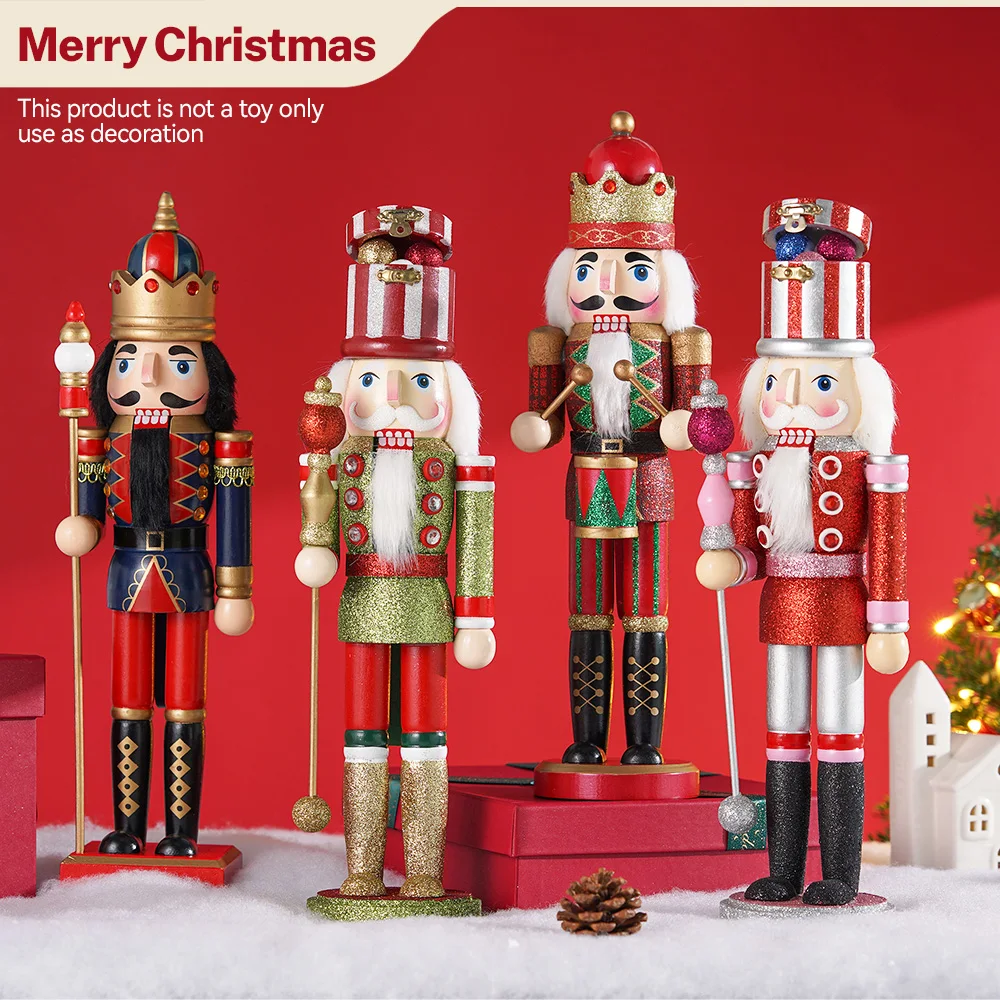 

1PCS 38cm Nutcracker Puppet Wooden Pure Hand-Painted Nutcracker Festive Collectible Puppet Toy Kids Gifts