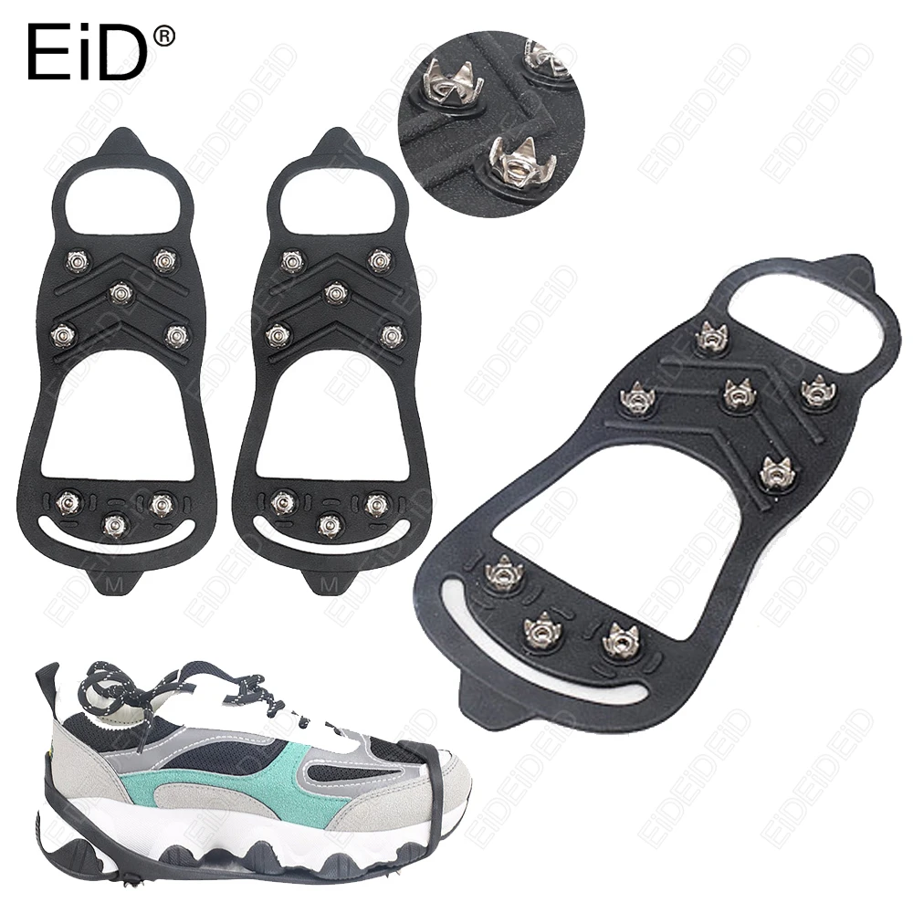 Crampones de 8 dientes, cubiertas antideslizantes para zapatos para nieve, botas de hielo, ideales para actividades al aire libre en invierno, como escalada, senderismo, pesca