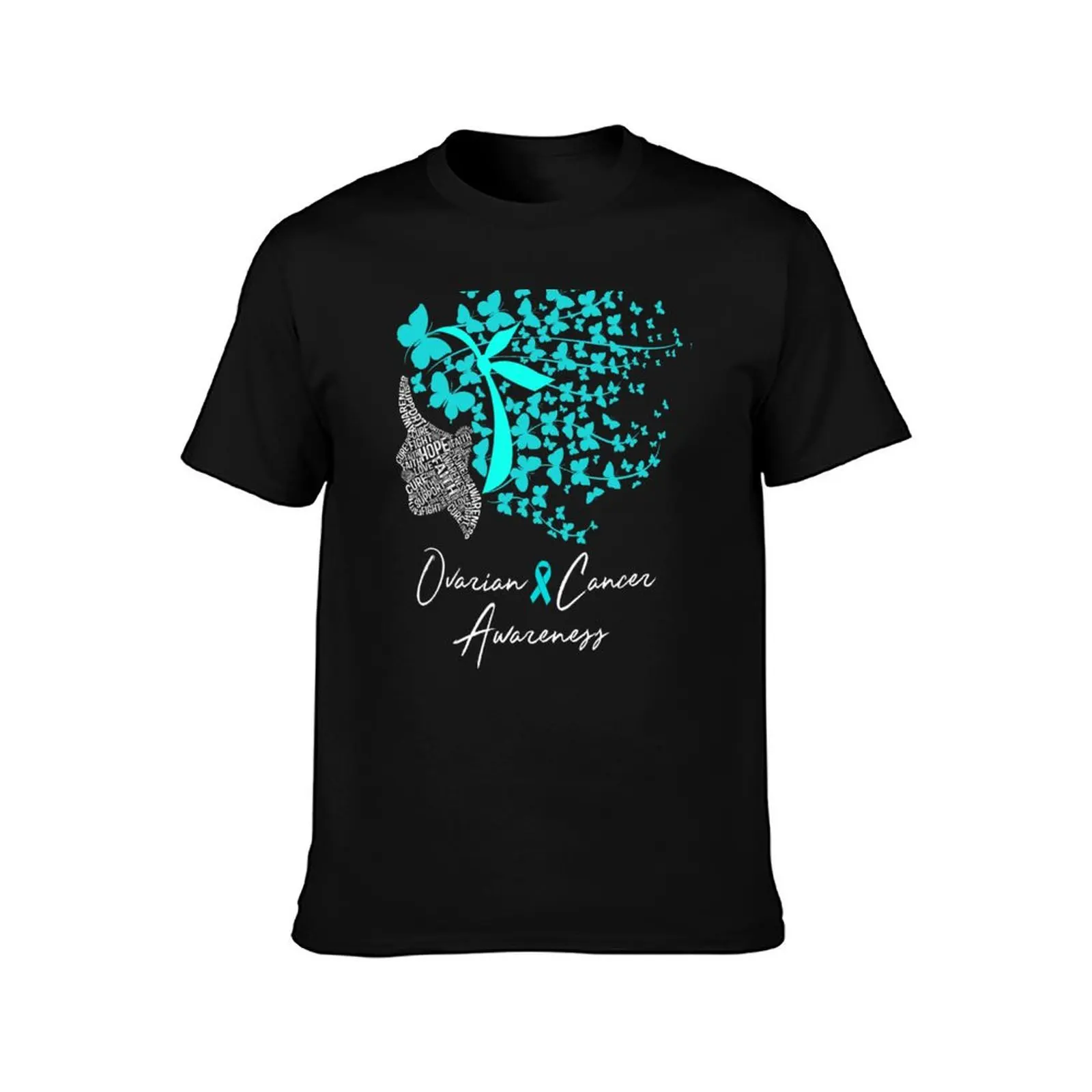 Ovarian Cancer Awareness Shirt Teal Butterflies T-Shirt cute tops plain T-shirts for men cotton