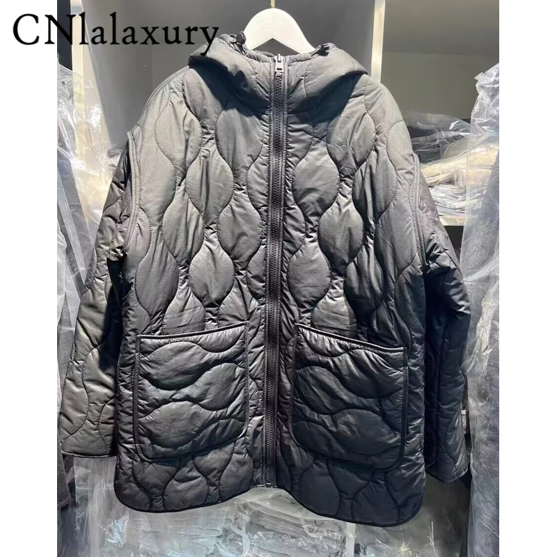 CNlalaxury 2023 Autumn Winter New Fashion Hoodies Long Sleeve Women Down Jackets Female Casual Loose Warm Black Parkas Coat