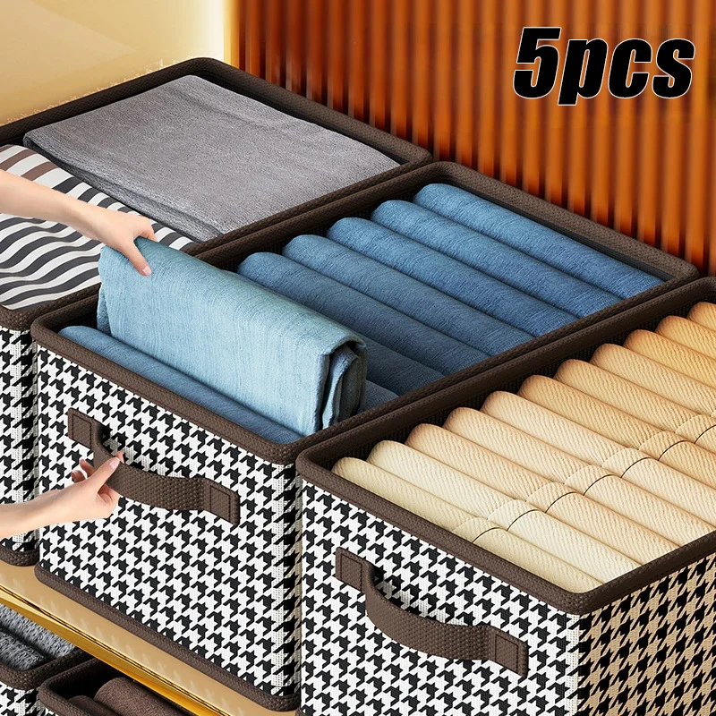 Thousand Bird Grid Clothes Pants Storage Box Household Wardrobe Layered Artifact Folding Organizing Basket Clothes Storage Boxes