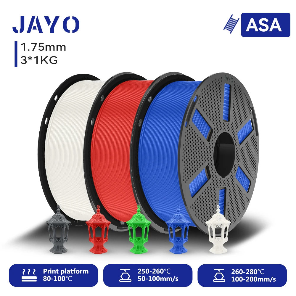 JAYO 3KG 3D-Filament ASA 1,75mm Hitze- und Witterungsbeständiges ASA 3D-Drucker-Filament Perfekt für den Druck von Funktionsteilen für den Außenbereich