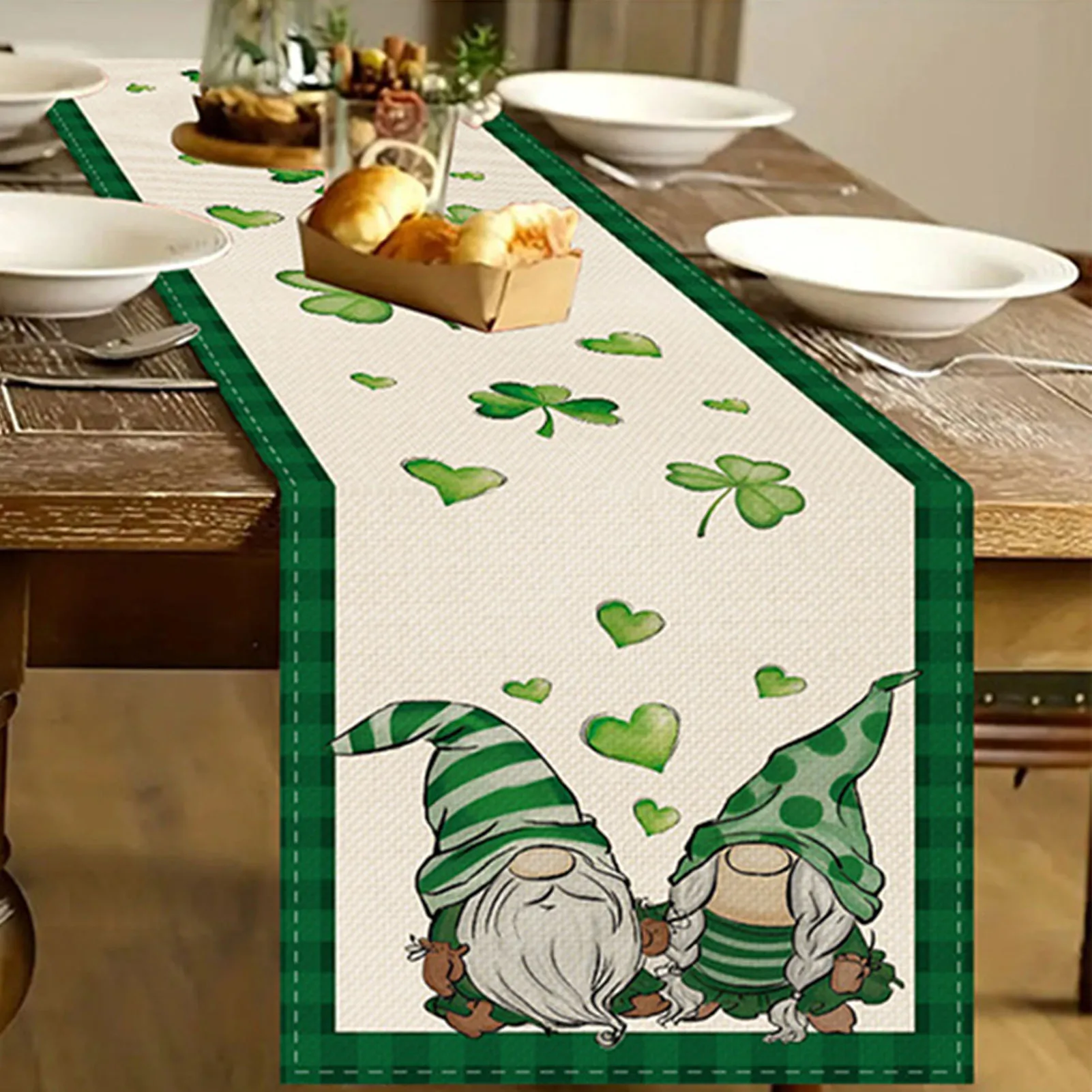 Linen  Table Runner St. Patricks Day Irish Festival Table Runners Lucky Table Flag for Dinner Party Supplies