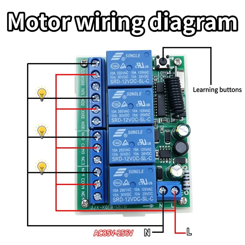 433 MHz AC 110V 220V 4CH RF Remote Control Switch Controller + Universal RF Relay Receiver Module For Light Garage Door Opener