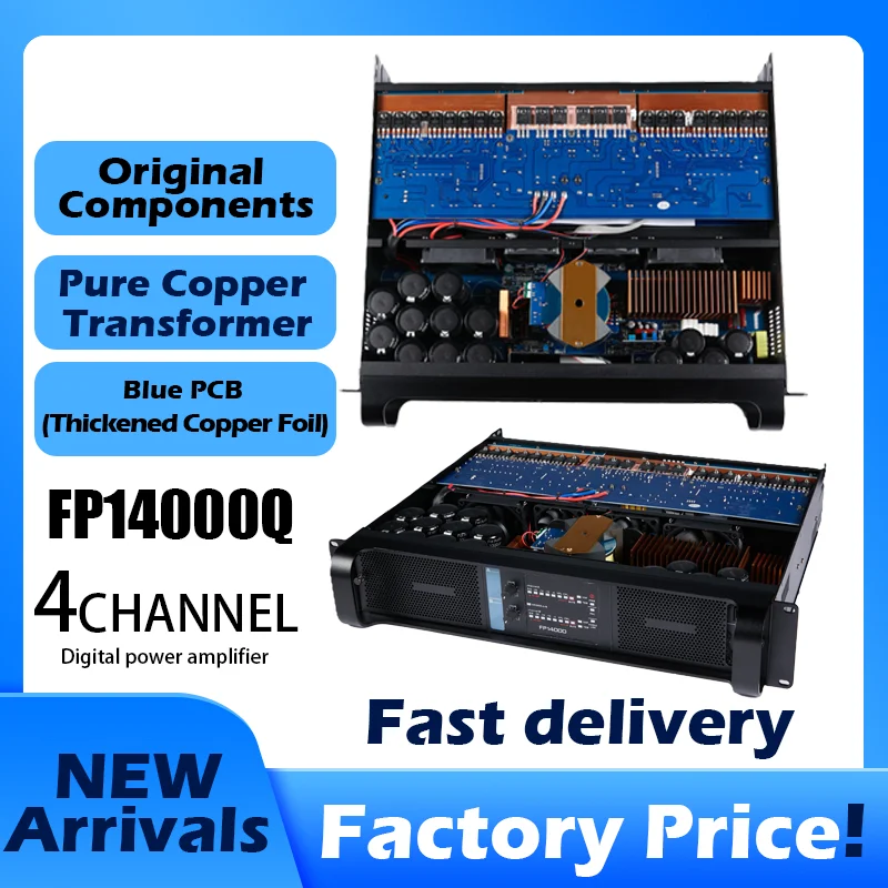 FP14000 Switching Power Amplifier 14000W Peak Professional Audio Amplifier for Outdoor Performance KTV Bar Dual 18-inch Bass