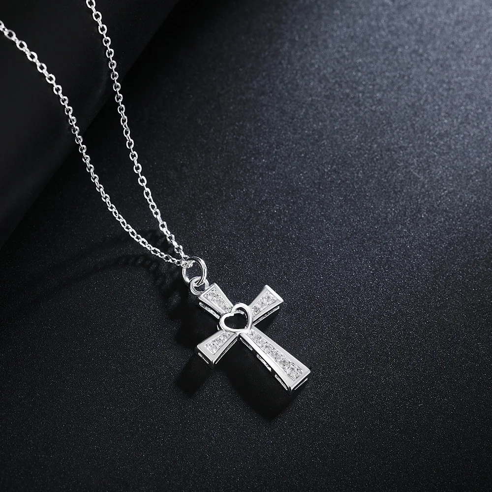 Charms classic 925 Sterling Silver crystal cross pendant Necklace For Women high quality Wedding party Jewelry Holiday gift