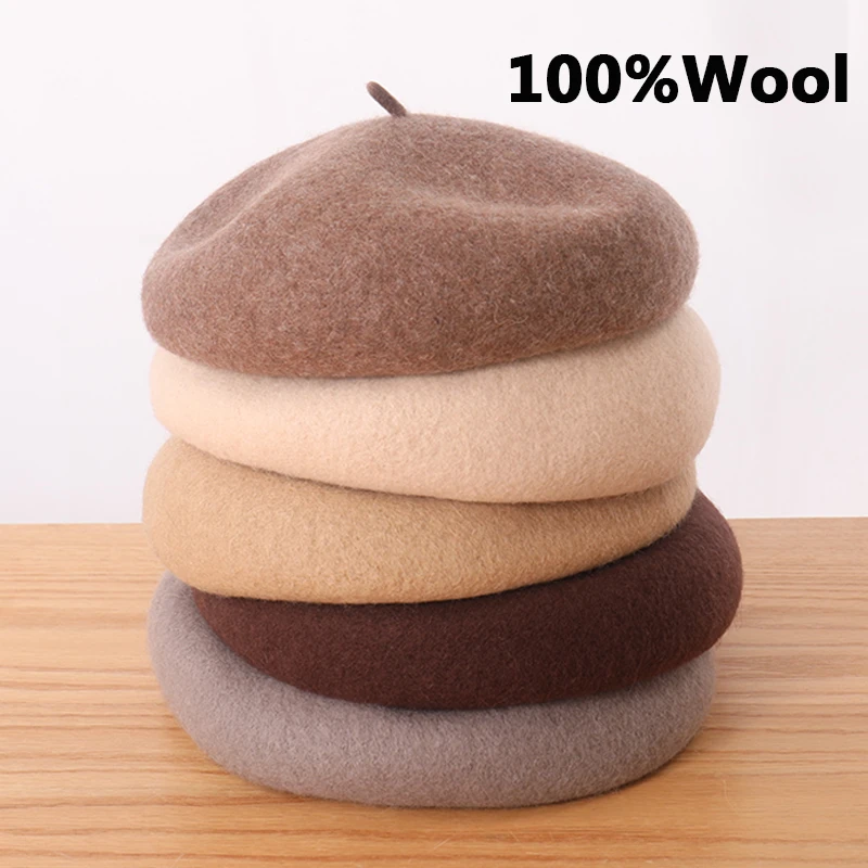 French Berets Vintage Plain Beret Hats Warm Wool Spring Winter Warm Beanie Hat Women Girl Street Cap Winter Berets Women Men