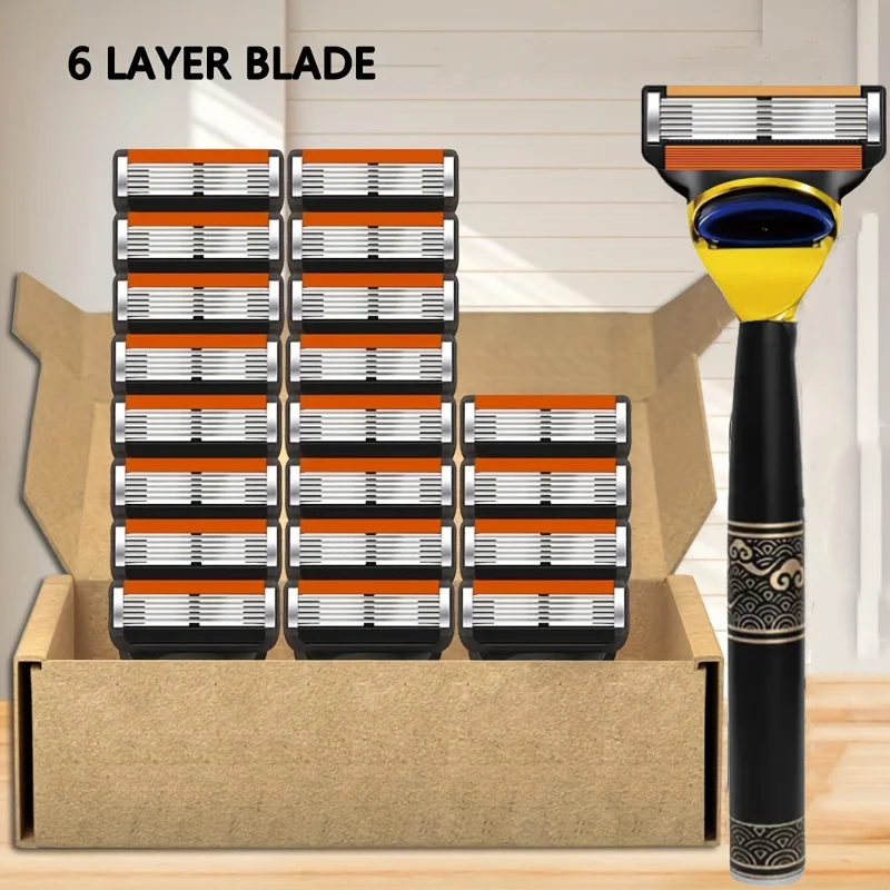 ماكينة حلاقة آمنة مكونة من 6 طبقات من الفولاذ المقاوم للصدأ، شفرة تقدمية سهلة الحلاقة للرجال وأدوات حلاقة لإزالة الشعر للنساء