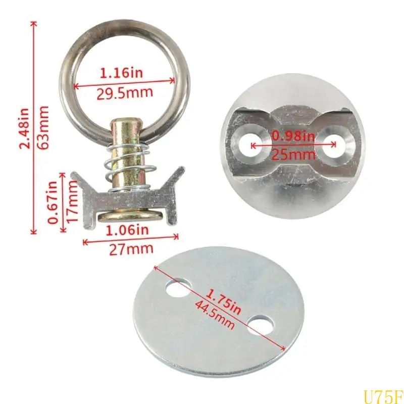 

U75F 4 Sets L Track Tie Down Tie Down System with Round Rings for Truck Beds or Trailers Round Tie Down Anchors Point