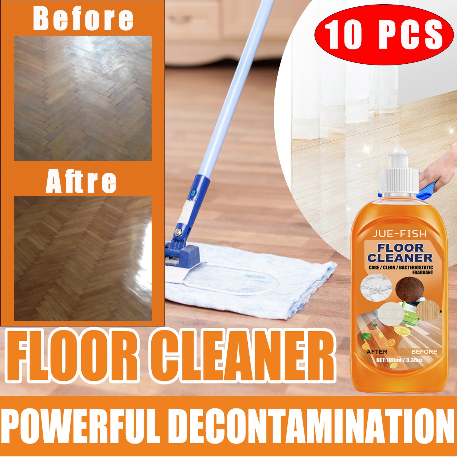 10pc Powerful Floor Cleaner Household Wooden Floor Polishing Brightening Agents Ceramic Tile Dust Stain Cleaning Remover Cleaner