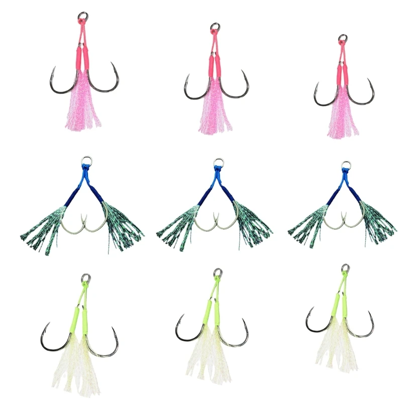 Double Fishing Assist Hook Kits Slow Quickly Fall Jigs Fishing Hook Dancing Jigging Assist Hook Enduring 20Pcs