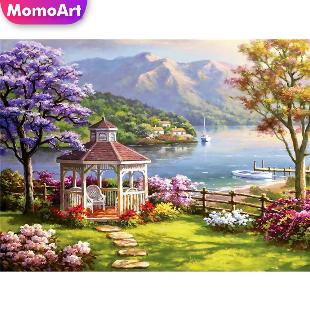Momoart 5D Diamond Painting Garden Landscape Full Square Round Embroidery Mountain Picture Rhinestones Mosaic Lake Handmade Gift